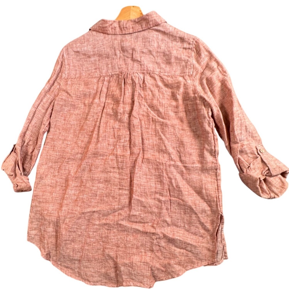 Sigrid Olsen Linen Tunic Womens S Coral Pink Coastal Chic Roll Tab Sleeve - Picture 3 of 8